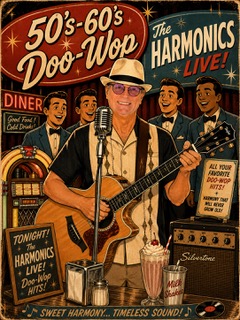 50's-60's Doo-Wop promotional poster for The Harmonics Live